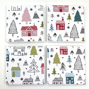 Holiday Christmas Tree Ceramic Drink Coasters